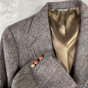 Harris Tweed Blazer Mens 42 Regular Brown Herringbone Scottish Wool Made USA